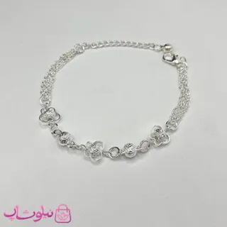 دستبند آبکاری نقره زنانه طرح توپی و گل کد 110