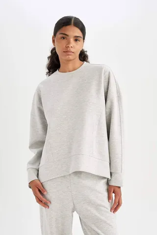 Defactoسویشرت پارچه ای ورزشکار غواصی Fit Crew Neck