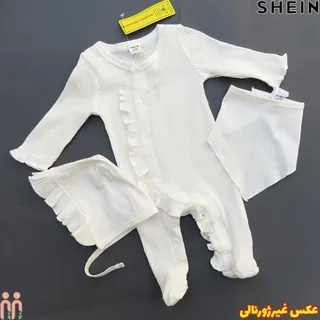 سرهمی نوزاد دخترانه نخی 3 تکه پرنسسی کلاه...