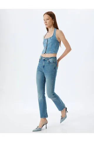 KotonFlare Jeans Skinny Fit Buttoned Cotton - Kick Flare Jean