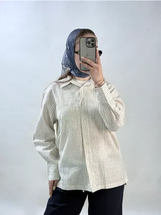 شومیز لینن یقه انگلیسی راه راه