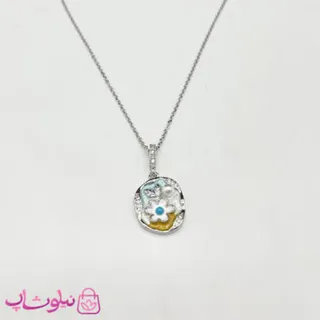گردنبند زنانه میناکاری شده طرح گل سفید کد 98