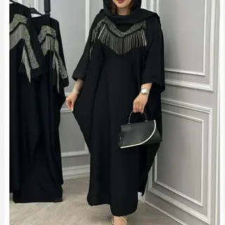 مانتو عبایی عیدانه جنس الیزه باکیفیت، رنگ مشکی سالیوان