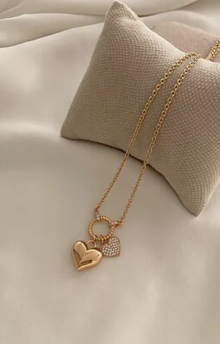 گردنبند دو قلب ساده و نگینی