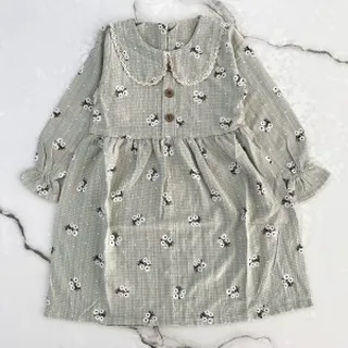 پیراهن گل گلی سبز خاکستری kids
