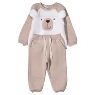 بلوز شلوار اسپرت طرح خرس رنگ سفید شکلاتی پاپو Papo