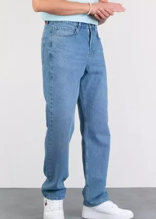 شلوار جین لخت برش گشاد صاف آبی روشن 100پنبه بگی مردانه برند HLT JEANS کد 1727189522