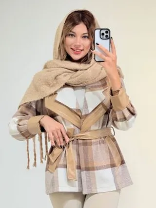 کت ترکیبی کمردار کد 19634