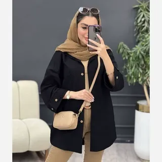 مانتو شومیز خنک تابستانی فری سایز ، دانشجویی ، جلو دکمه جلوبسته