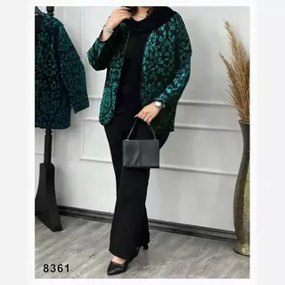 کت گان دوزی  سایزبزرگ جلوباز جیب دار. تافته  و مخمل کبریتی 