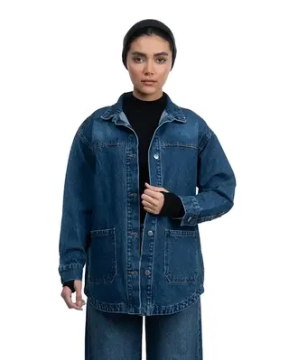 کت جین زنانه آبی تیره قد 75 رویال جین Royal Jeans کد 1974