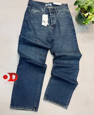 شلوار نیم بگ سرمه ای مایل به سبز مردانه با شست خاص و کمیاب | پارچه دنیم کجراه اعلا گرم بالا کد ۶۸