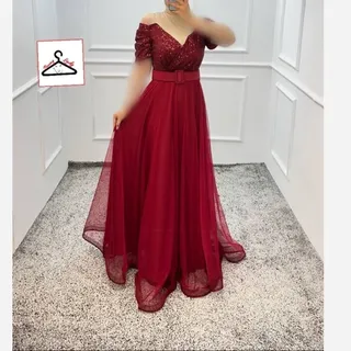 لباس مجلسی زنانه پیراهن ماکسی مجلسی  کمربنددار پولک نازیلا