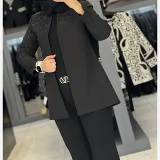 کت مزونی یقه گرد دالبری کت نگین مشکی 