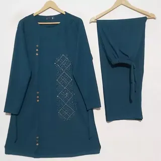 ست تونیک و شلوار نگین دار  سایزبزرگ 