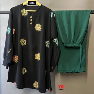ست  تونیک شلوار ابروبادی خامه دوزی شده سبک و راحت  