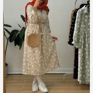 پیراهن ماکسی زنانه پیراهن مانتویی جنس صوفیا گچی فری سایز تا 46 ارسال رایگان