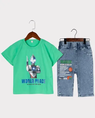 ست تیشرت و شلوارک پسرانه با چاپ WORLD PEACF...