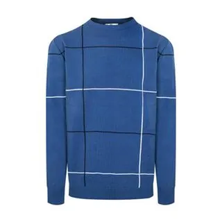 پلیور مردانه مدل یقه گرد خط دار رنگ آبی
