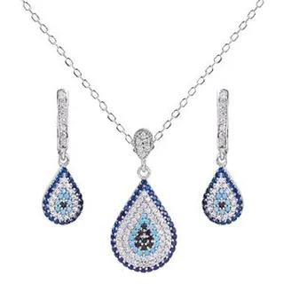 نیم ست نقره زنانه مدل چشم نظر یاقوت کبود کد 000138