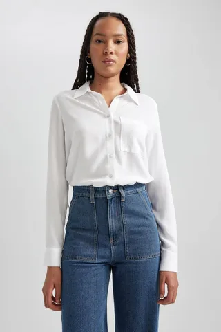 Defactoپیراهن معمولی پیراهن آستین بلند یقه