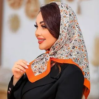 مینی اسکارف نخی گلدار نارنجی قواره 75
