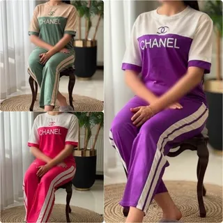 تیشرت و شلوار اسپورت عیدانه چنل (فری 36 تا 44) بلوز و شلوار زنانه - لباس باشگاهی زنانه - لباس ورزشی - تیشرت زنانه 