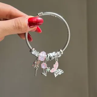 دستبند پاندورا صورتی طرح پروانه