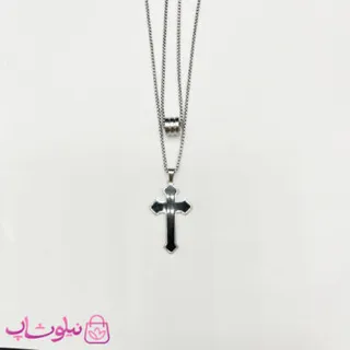 گردنبند مردانه دو لاین طرح صلیب مشکی کد 170