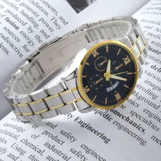 ساعت مچی زنانه Citizen سیتیزن طرح سه موتوره شیک و رسمی بند استیل دو رنگ صفحه نمایش مشکی کد9490