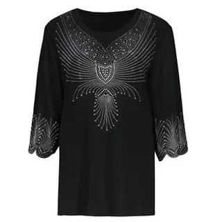 بلوز آستین سه ربع یقه گرد زنانه شاهبازانمدل مجلسی نگین دار