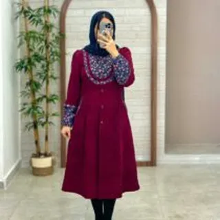 مانتو ملیسا کبریتی زرشکی گل صورتی