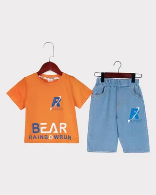 ست تیشرت و شلوارک جین پسرانه با چاپ BEAR...