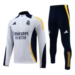 ست نیم زیپ شلوار رئال مادرید Real Madrid 2024-25 White Navy Blue Tracksuit