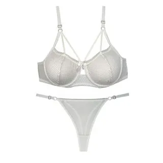 ست شورت و سوتین زنانه شارمین مدل سلندی فنردار هارنس‌دار رنگ سفید