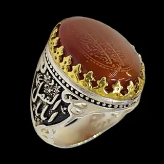 انگشتر نقره مردانه مدل سنگ عقیق خطی طرح آیت الکرسی...