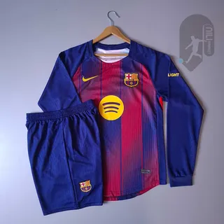 لباس اول بارسلونا - آستین بلند ( ورژن هوادار -  فصل 2025 2026) به همراه شورت ورزشی