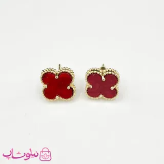 گوشواره میخی دخترانه زرشکی طرح ونکلیف آبکاری طلا کیفیت مستر کد 240