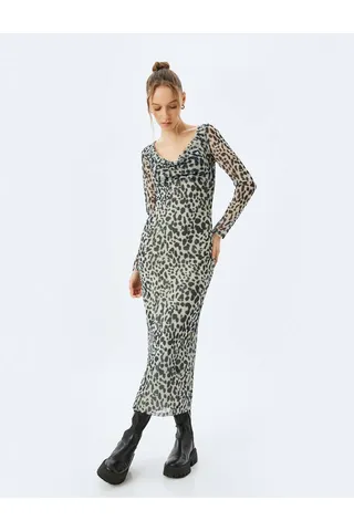 Kotonآستین بلند یقه Degaje لباس لاله میدی مفصل