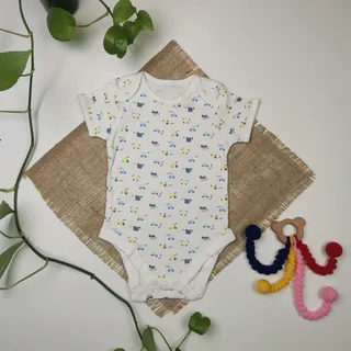 بادی نوزادی پسرانه آستین کوتاه طرح ماشین جلو بسته آبی رنگ – 12-18 ماه