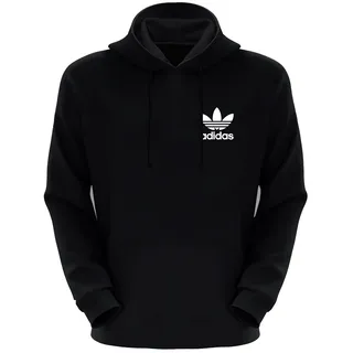 هودی مردانه با طرح چاپ adidas و رنگ مشکی، از جنس پلی استر، نخ، قد هودی تا روی باسن با تنخوری معمولی، مناسب برای فصل پاییز و زمستان، کد S39