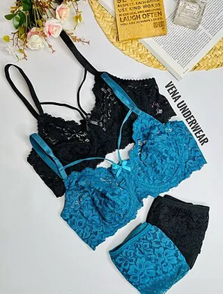 ست سوتین شورت دانتل هارنس دار ژوبین