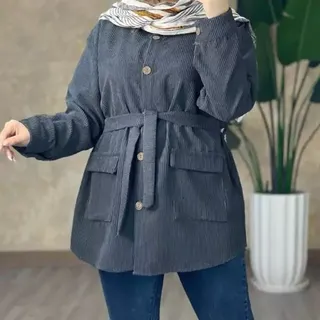 مانتو کمربندی مخمل کبریتی 