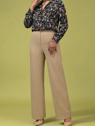 شلوار زنانه فاق بلند کرپ از بالا گشاد بهناز نسکافه ای