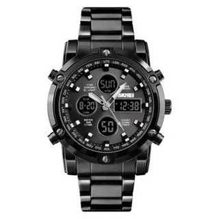 ساعت مچی عقربه‌ای 48 میلی‌متری مردانه اسکمی با موتور کوارتز، دارای نمایش 24 ساعته، صفحه‌نمایش ترکیب آنالوگ و دیجیتال طرح‌دار، بدنه فلزی، بند استیل، مدل 1389M