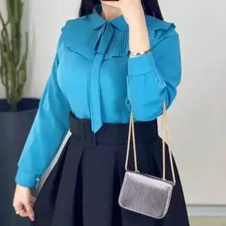 شومیز یقه پلیسه عیدانه کرپ الیزه درجه یک تنخور عالی وشیک 