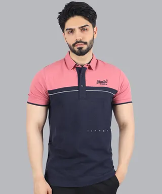 تیشرت یقه دار مردانه صورتی 5322