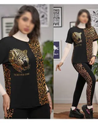 ست تی شرت کیونو و شلوار دیسکو پلنگی sofi مدل