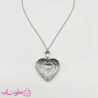 گردنبند زنانه استیل مدل لاکت قلبی بازشو نقره ای