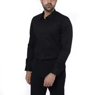 پیراهن آستین بلند یقه برگردان مردانه دیجی استایل اسنشیال مدل 07 رنگ مشکی